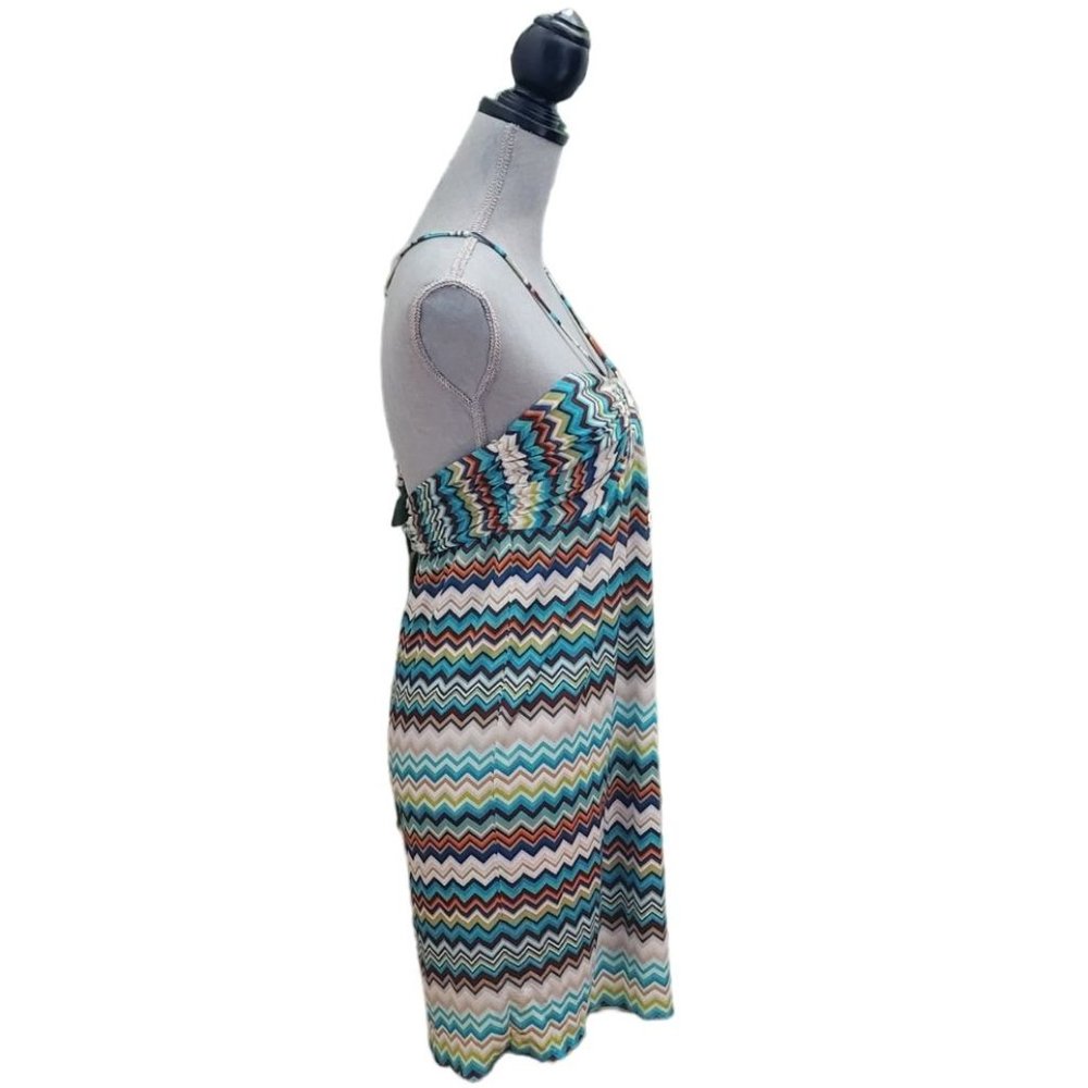 Trina Turk Ruched Sweetheart Halter Midi Dress | EUC | 6 | Blue Tan Multicolor - Picture 12 of 15
